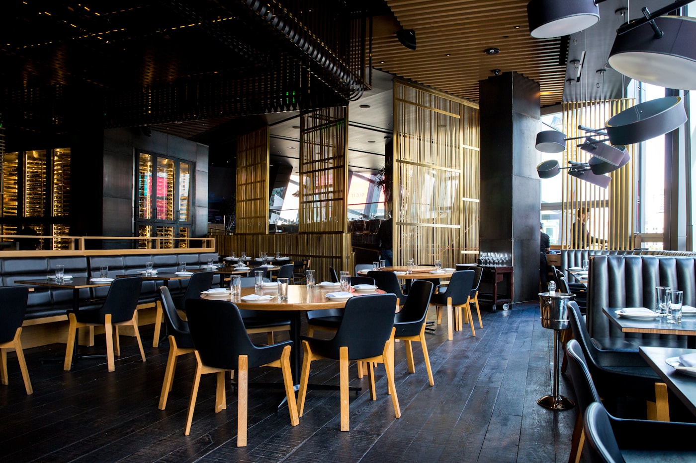 Warm restaurant room prepared for service