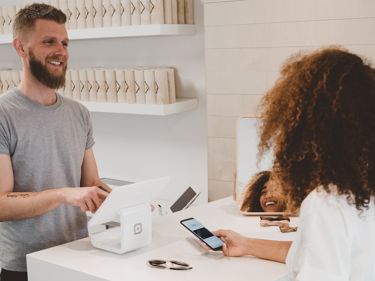 Local business service moment at a counter